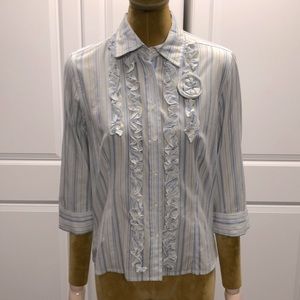 Max Mara Weekend Women’s 3/4 sleeve, ruffle front, button down top